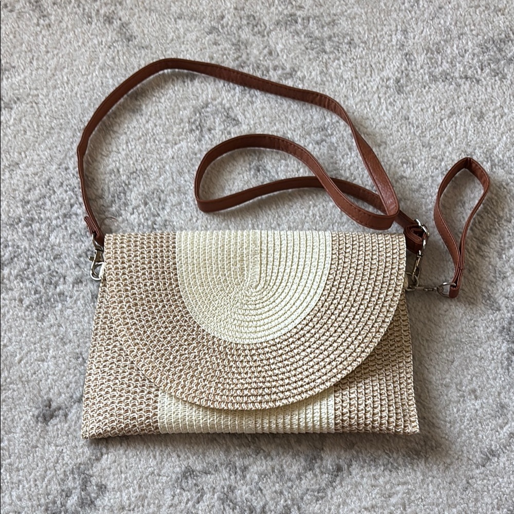 Elegant Tan and Cream Woven Clutch